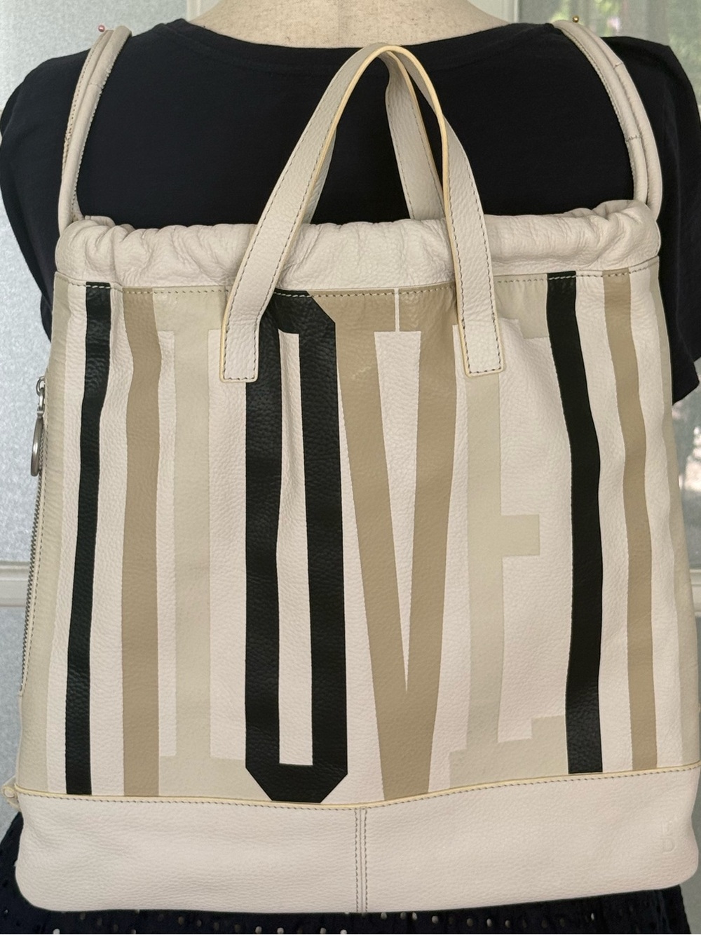 ED Ellen DeGeneres LOVE Leather Convertible Backpack Tote Cream White